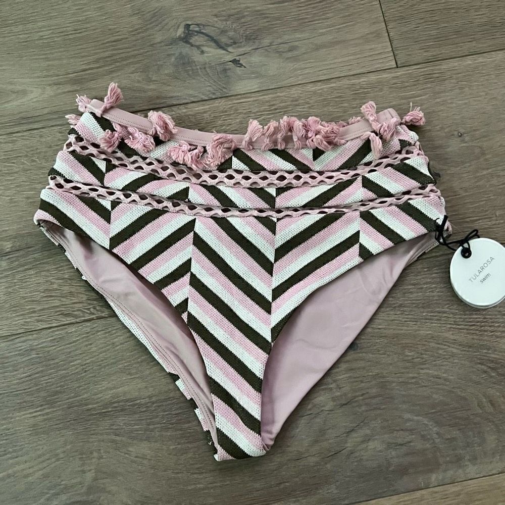 Tularosa Women's Pink & Brown Zigzag Tassel High Cut Bikini Bottom Size Small